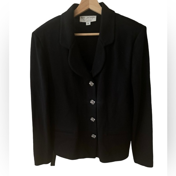 St. John Evening Suit Jacket w Diamond-like cluster buttons Black Size 10 Wool - Picture 3 of 11